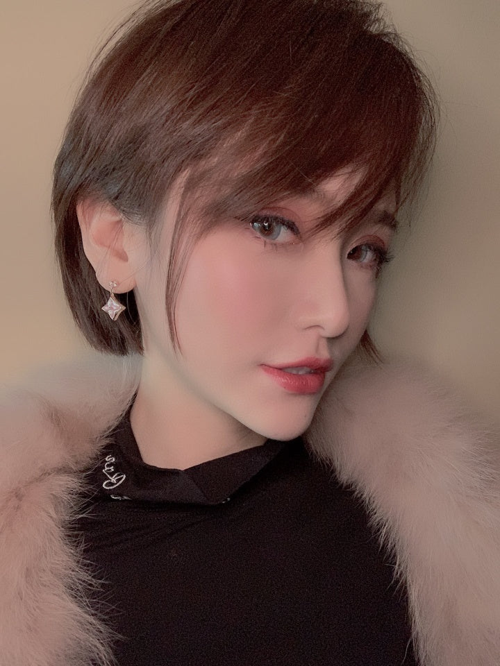 [Riva Jewelry]DOUBLE STAR ROSE GOLD MOP DROP EARRINGS