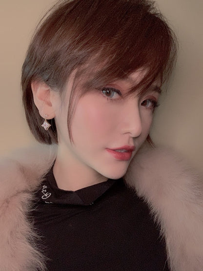 [Riva Jewelry]DOUBLE STAR ROSE GOLD MOP DROP EARRINGS