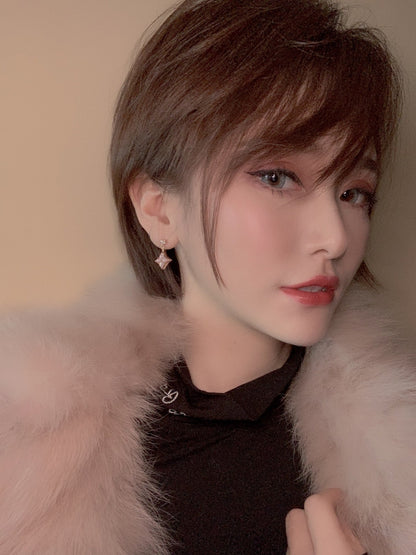 [Riva Jewelry]DOUBLE STAR ROSE GOLD MOP DROP EARRINGS