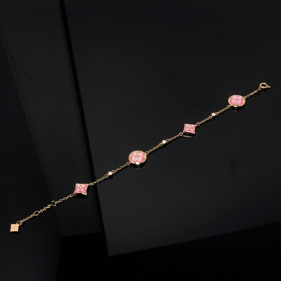 [Riva Jewelry]STAR AND SUN 4 MOTIF PINK MOP ROSE GOLD BRACELET