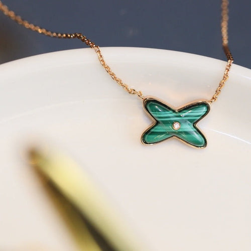 [Riva Jewelry]JEUX MALACHITE 1 DIAMOND ROSE GOLD NECKLACE