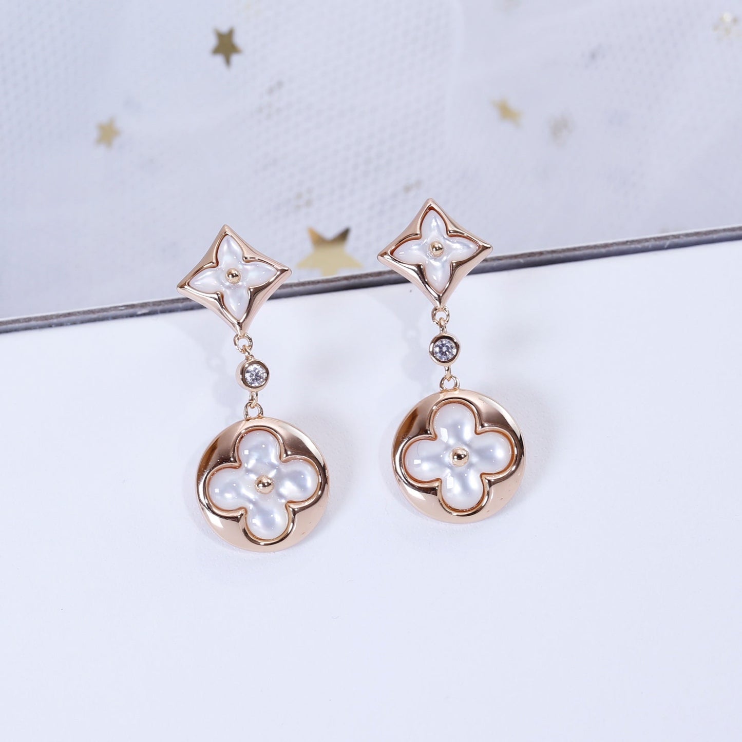 [Riva Jewelry]STAR AND SUN ROSE GOLD MOP DROP EARRINGS