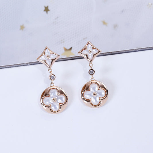 [Riva Jewelry]STAR AND SUN ROSE GOLD MOP DROP EARRINGS