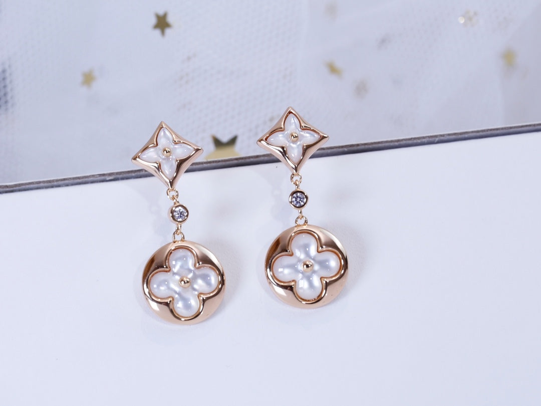 [Riva Jewelry]STAR AND SUN ROSE GOLD MOP DROP EARRINGS