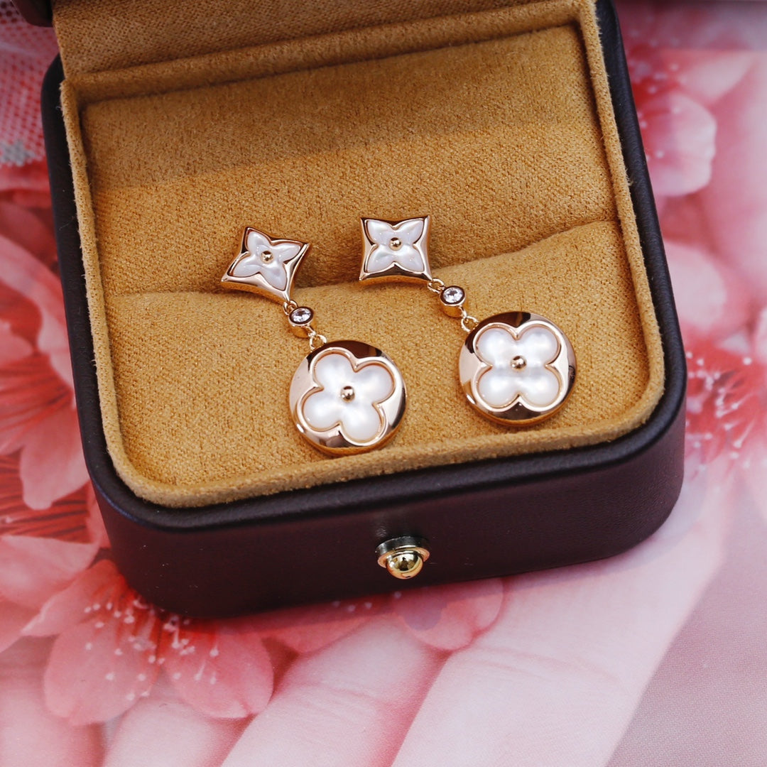 [Riva Jewelry]STAR AND SUN ROSE GOLD MOP DROP EARRINGS