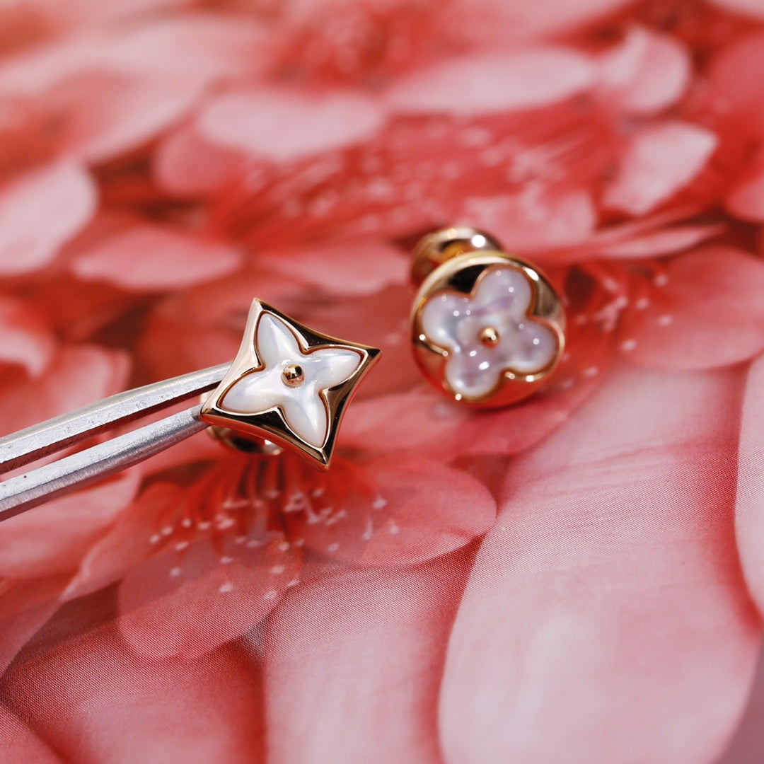 [Riva Jewelry]STAR AND SUN ROSE GOLD MOP STUD EARRINGS