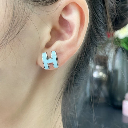 [Riva Jewelry]POP H SKY BLUE STUD EARRINGS