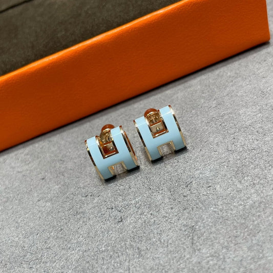 [Riva Jewelry]POP H SKY BLUE STUD EARRINGS