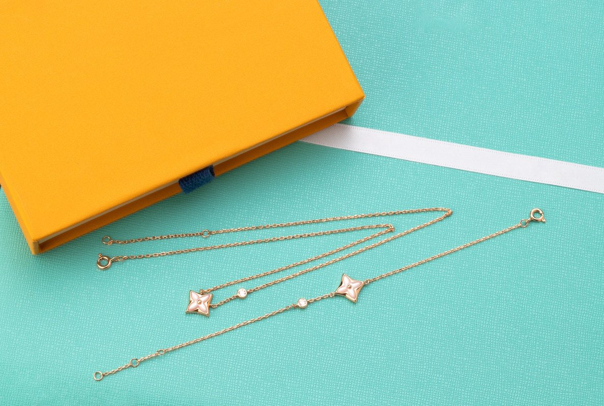 [Riva Jewelry]STAR PINK MOP 1 DIAMOND ROSE GOLD NECKLACE