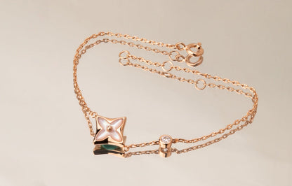 [Riva Jewelry]STAR PINK MOP 1 DIAMOND ROSE GOLD NECKLACE