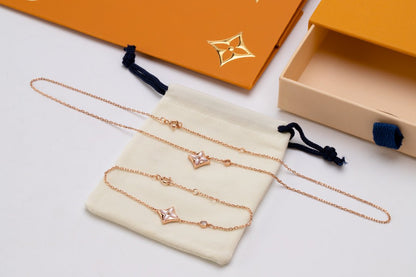[Riva Jewelry]STAR PINK MOP 1 DIAMOND ROSE GOLD NECKLACE