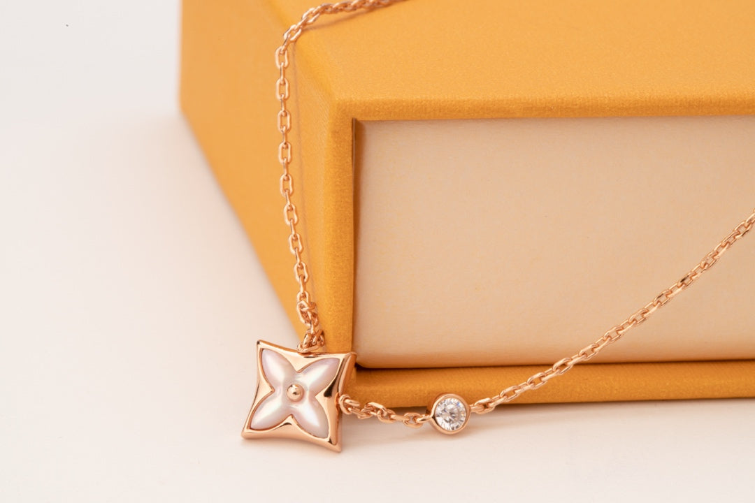 [Riva Jewelry]STAR PINK MOP 1 DIAMOND ROSE GOLD NECKLACE