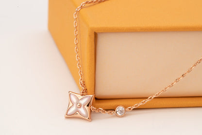 [Riva Jewelry]STAR PINK MOP 1 DIAMOND ROSE GOLD NECKLACE