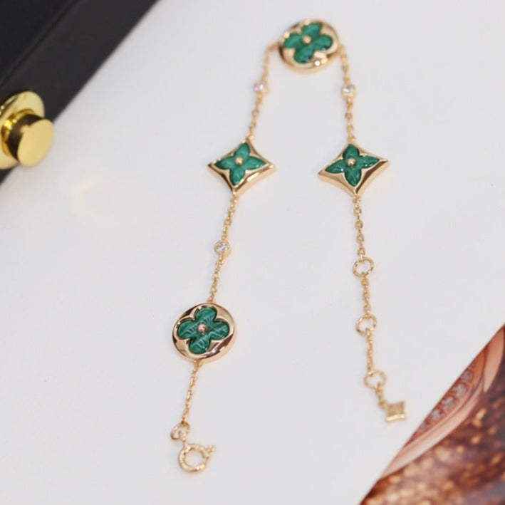 [Riva Jewelry]STAR AND SUN 4 MOTIF ROSE GOLD MALACHITE BRACELET