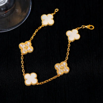 [Riva Jewelry]LUCKY CLOVER 5-MOTIF BRACELET - WHITE MOTHER-OF-PEARL COLLECTION