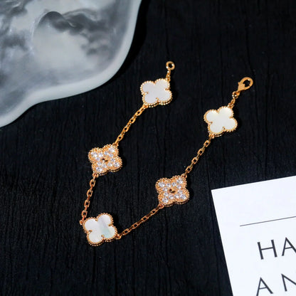 [Riva Jewelry]LUCKY CLOVER 5-MOTIF BRACELET - WHITE MOTHER-OF-PEARL COLLECTION