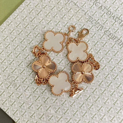 [Riva Jewelry]LUCKY CLOVER 5-MOTIF BRACELET - WHITE MOTHER-OF-PEARL COLLECTION