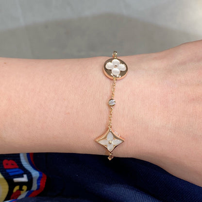 [Riva Jewelry]STAR AND SUN 4 MOTIF WHITE MOP ROSE GOLD BRACELET