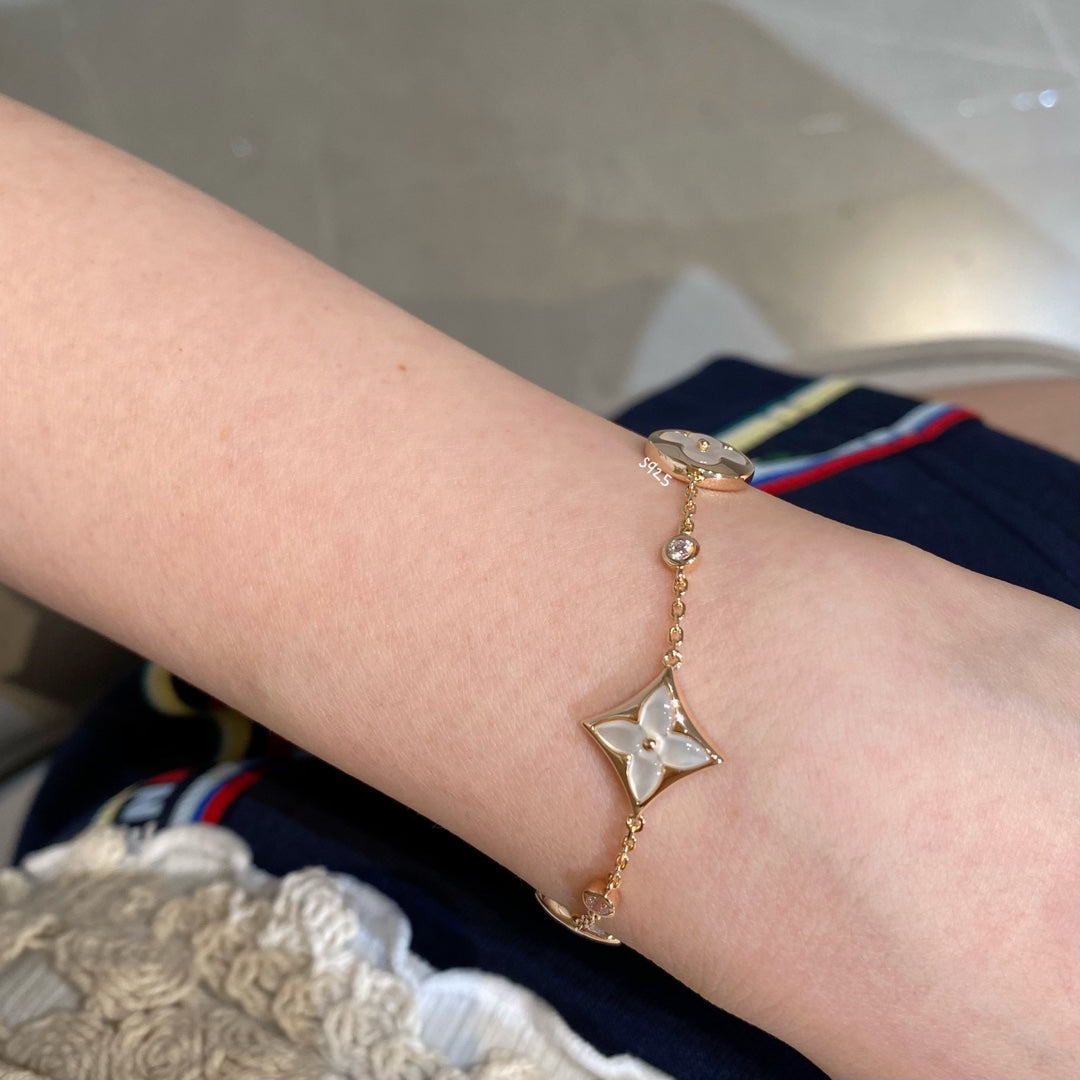[Riva Jewelry]STAR AND SUN 4 MOTIF WHITE MOP ROSE GOLD BRACELET