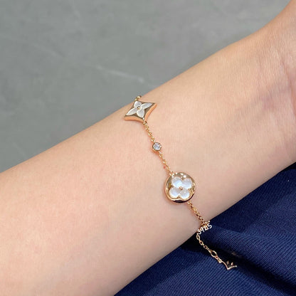 [Riva Jewelry]STAR AND SUN 4 MOTIF WHITE MOP ROSE GOLD BRACELET