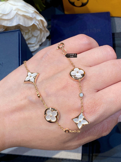 [Riva Jewelry]STAR AND SUN 4 MOTIF WHITE MOP ROSE GOLD BRACELET