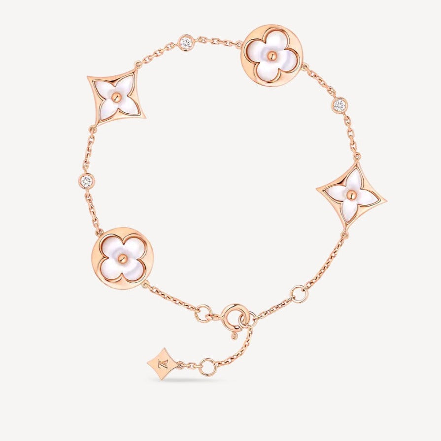 [Riva Jewelry]STAR AND SUN 4 MOTIF WHITE MOP ROSE GOLD BRACELET