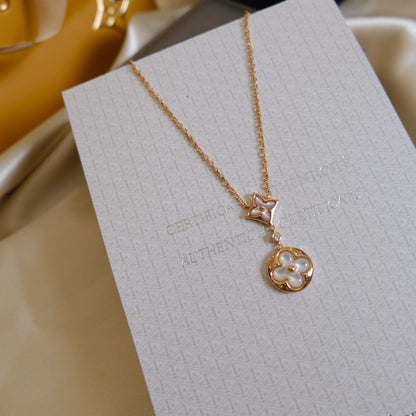 [Riva Jewelry]STAR AND SUN WHITE MOP 2 MOTIF ROSE GOLD NECKLACE