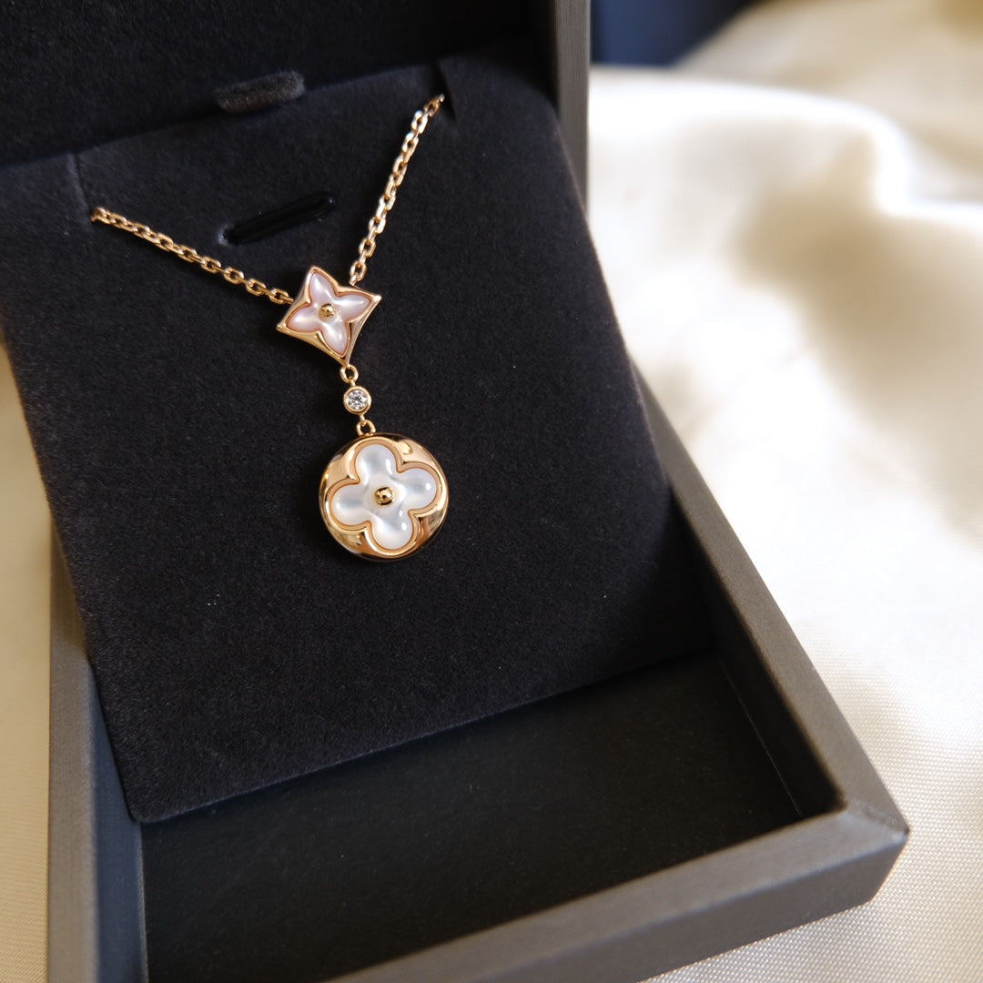 [Riva Jewelry]STAR AND SUN WHITE MOP 2 MOTIF ROSE GOLD NECKLACE