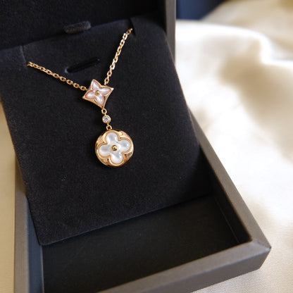 [Riva Jewelry]STAR AND SUN WHITE MOP 2 MOTIF ROSE GOLD NECKLACE