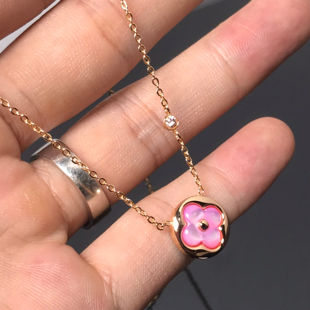 [Riva Jewelry]COLOR BLOSSOM PINK MOP SUN GOLD NECKLACE
