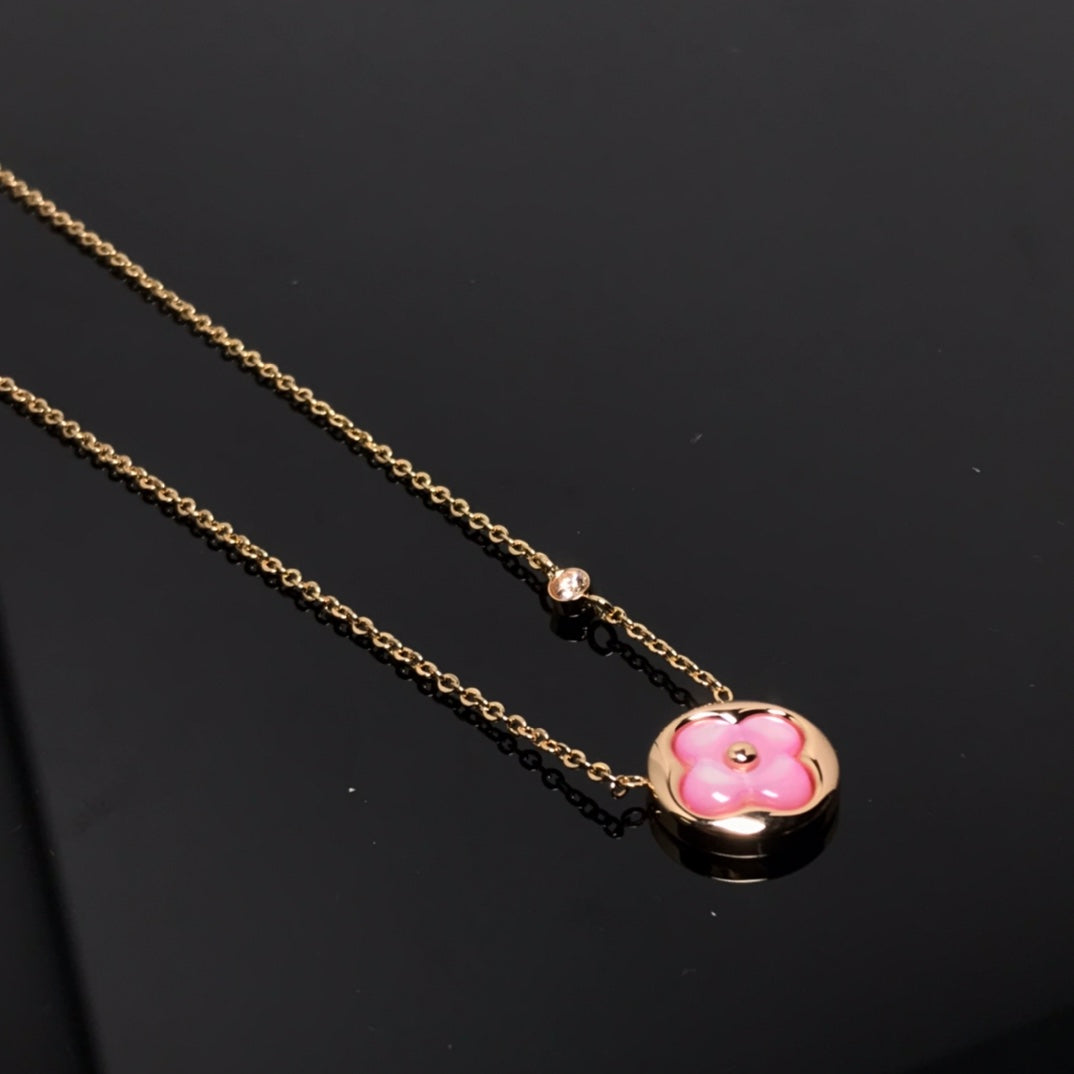 [Riva Jewelry]COLOR BLOSSOM PINK MOP SUN GOLD NECKLACE