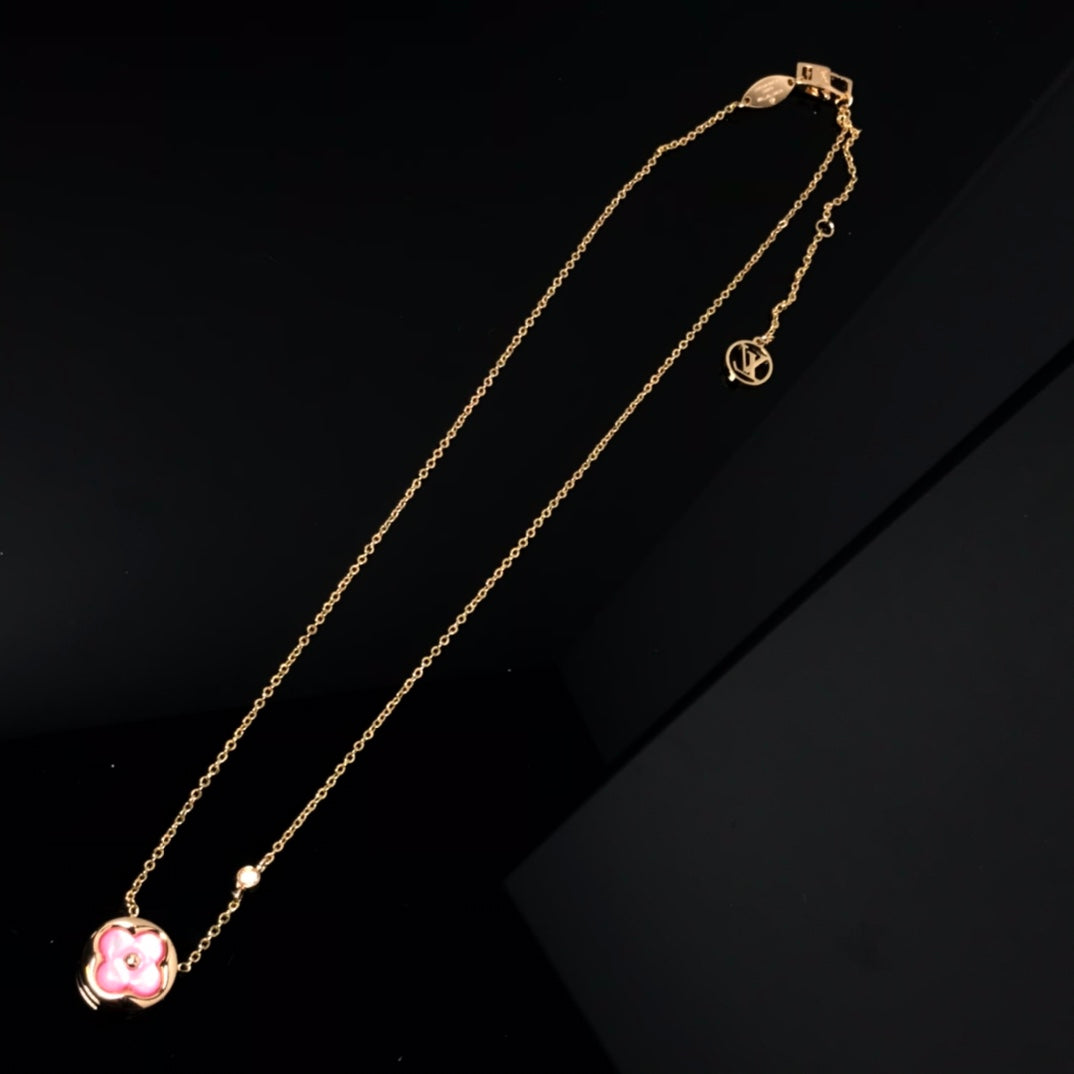 [Riva Jewelry]COLOR BLOSSOM PINK MOP SUN GOLD NECKLACE