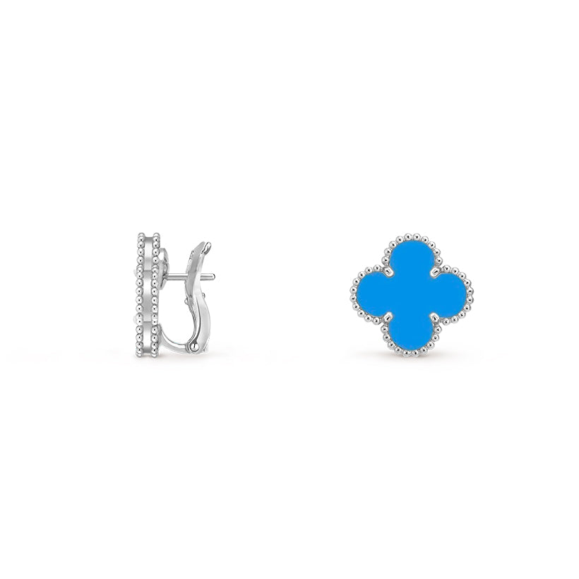 [Riva Jewelry]15MM CLOVER FLOWER STUD EARRINGS WHITE GOLD COLLECTION