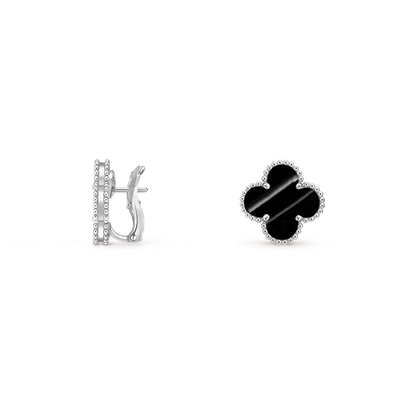[Riva Jewelry]15MM CLOVER FLOWER STUD EARRINGS WHITE GOLD COLLECTION