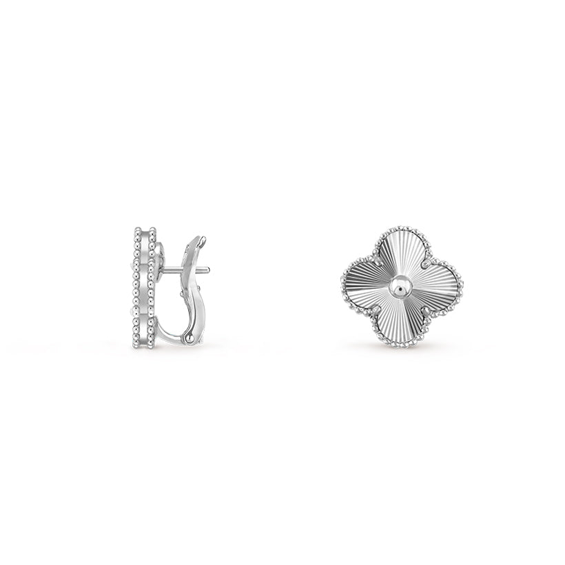 [Riva Jewelry]15MM CLOVER FLOWER STUD EARRINGS WHITE GOLD COLLECTION