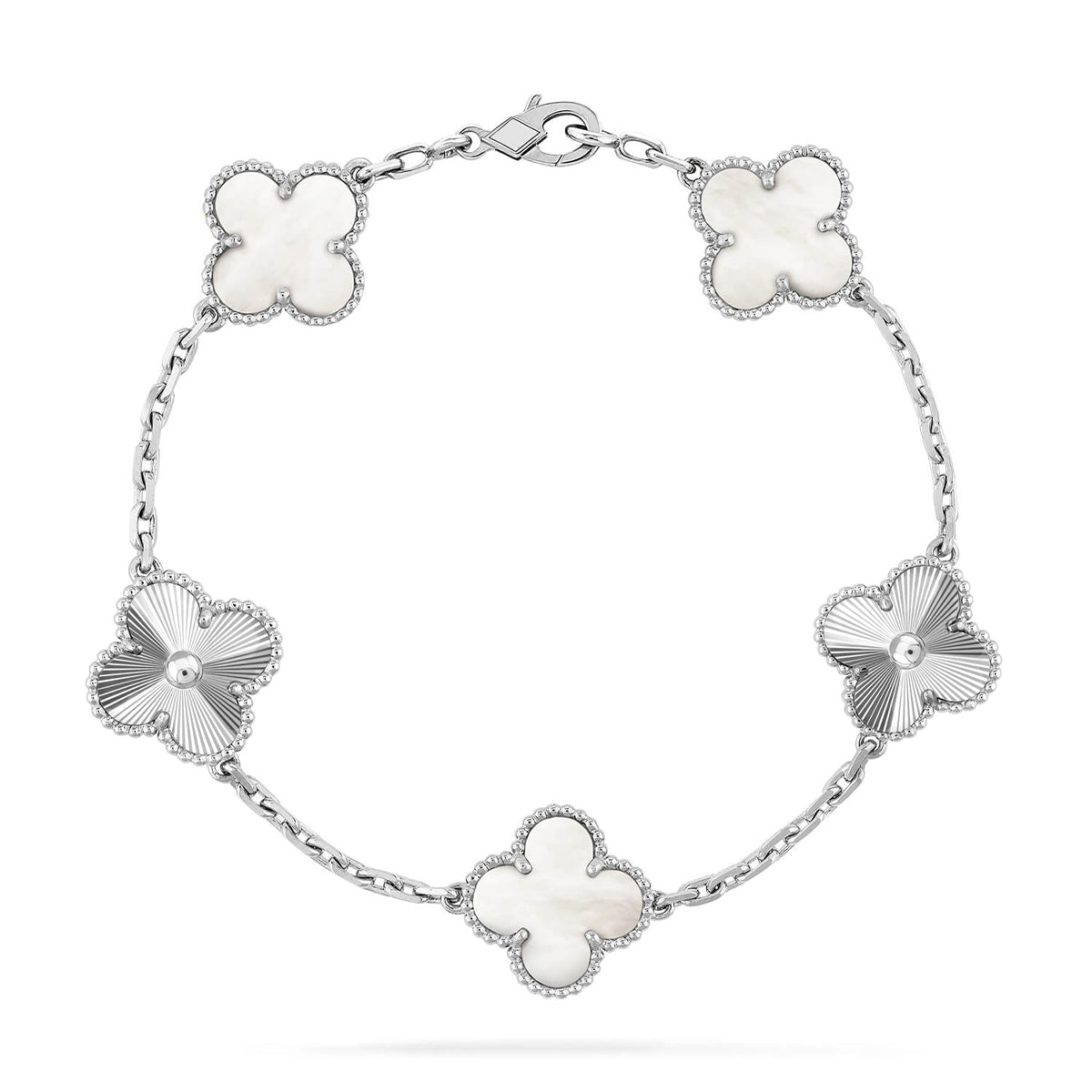 [Riva Jewelry]LUCKY CLOVER 5-MOTIF BRACELET - WHITE MOTHER-OF-PEARL COLLECTION