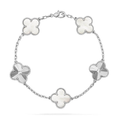 [Riva Jewelry]LUCKY CLOVER 5-MOTIF BRACELET - WHITE MOTHER-OF-PEARL COLLECTION