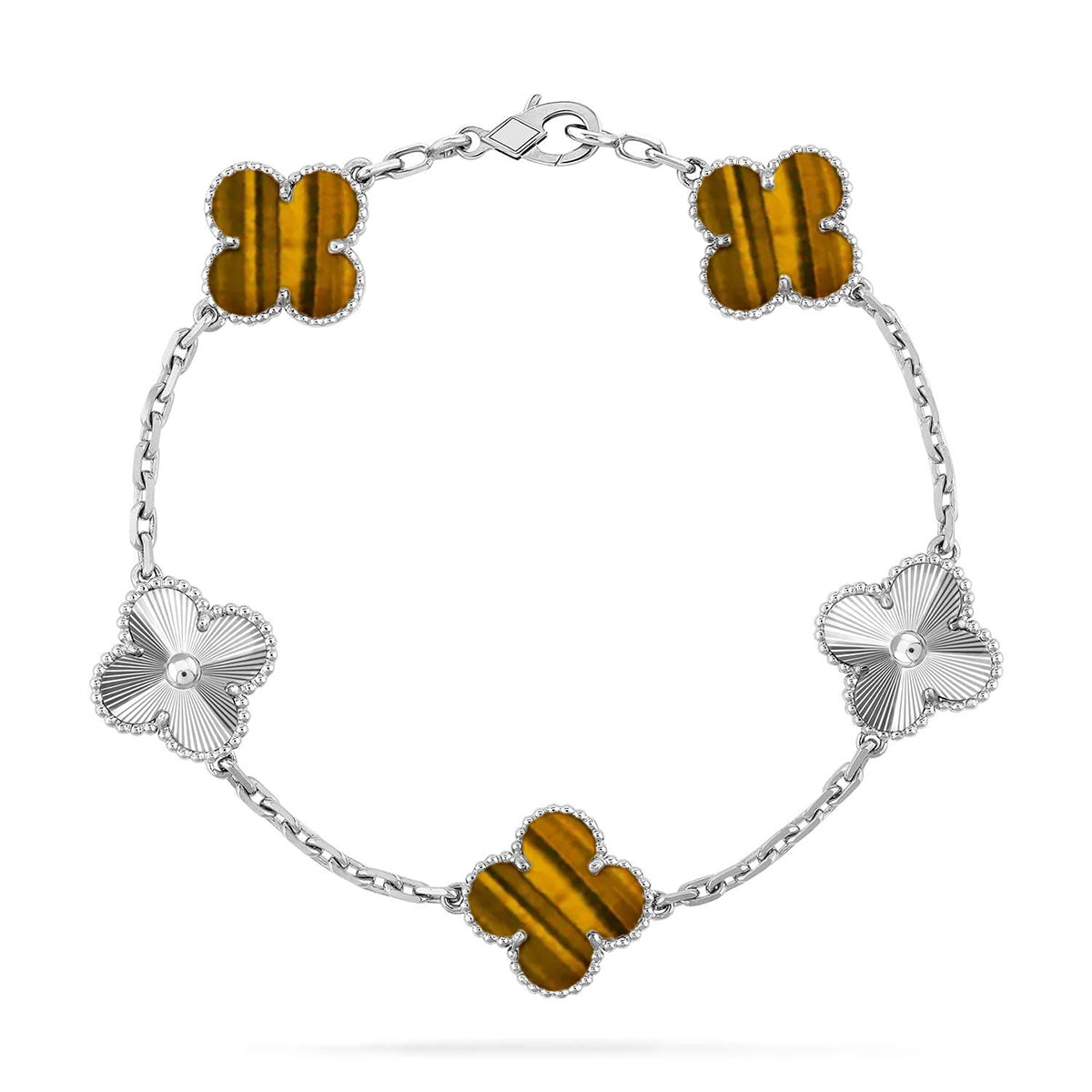 [Riva Jewelry]LUCKY CLOVER 5-MOTIF BRACELET -  TIGER’S EYE COLLECTION
