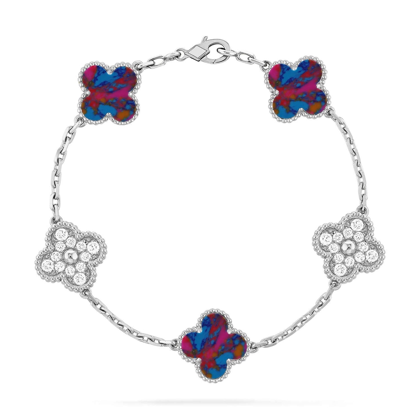 [Riva Jewelry]LUCKY CLOVER 5-MOTIF BRACELET - MULTI-GEM COLLECTION