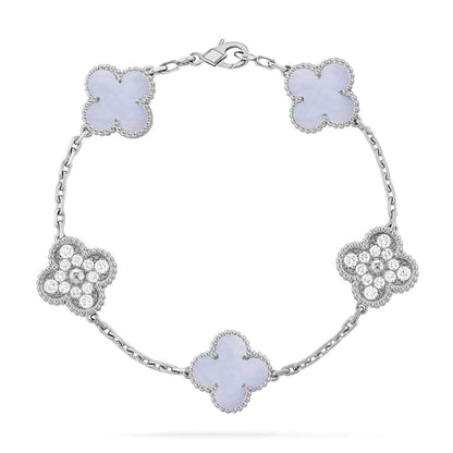 [Riva Jewelry]LUCKY CLOVER 5-MOTIF BRACELET - PURPLE CHALCEDONY COLLECTION