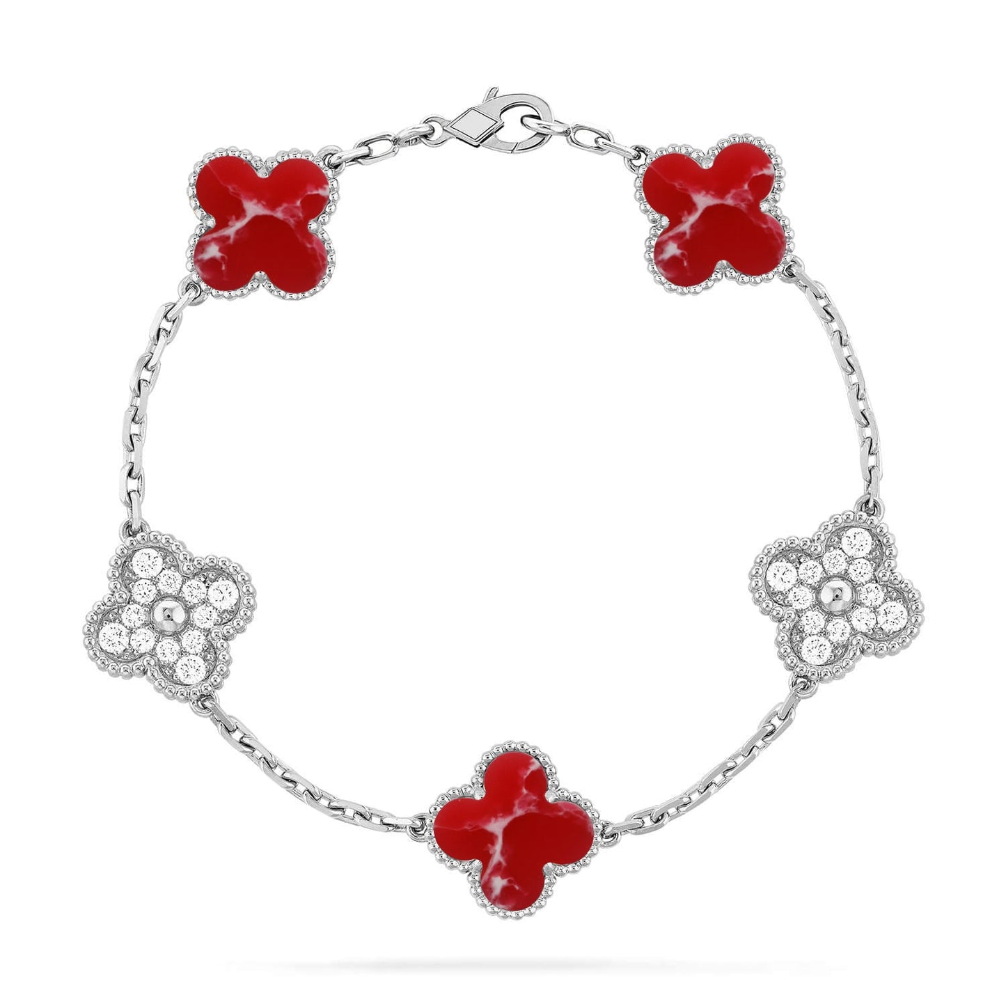 [Riva Jewelry]LUCKY CLOVER 5-MOTIF BRACELET - RED LARIMAR COLLECTION