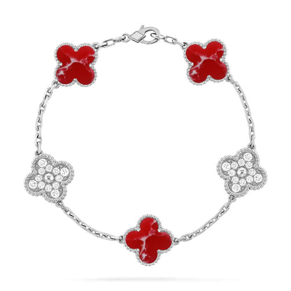 [Riva Jewelry]LUCKY CLOVER 5-MOTIF BRACELET - RED LARIMAR COLLECTION