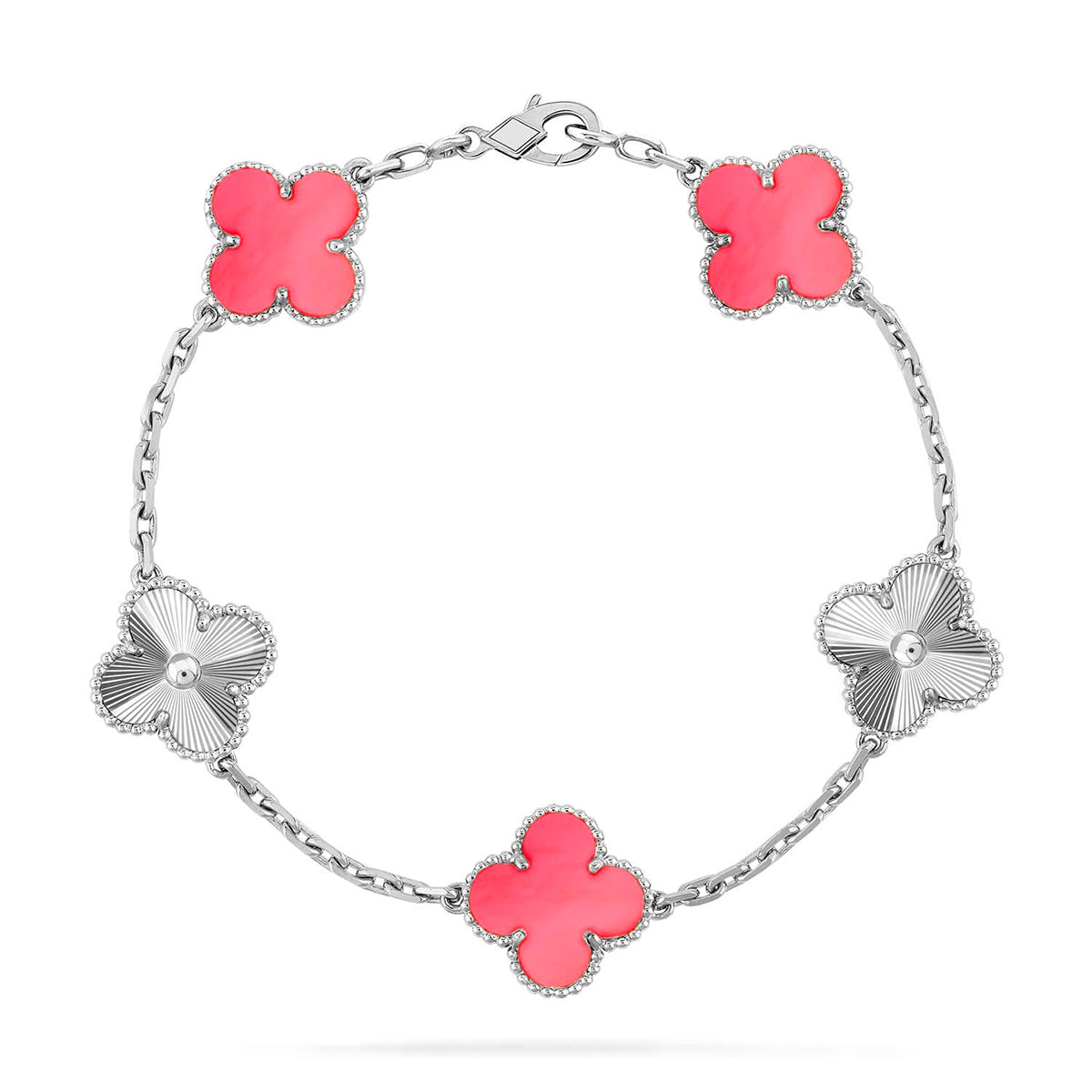 [Riva Jewelry]LUCKY CLOVER 5-MOTIF BRACELET - PINK MOTHER-OF-PEARL COLLECTION