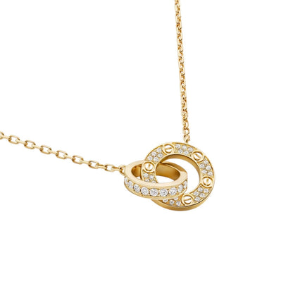 [Riva Jewelry]LOVE DOUBLE-RING PENDANT FULL-PAVÉ NECKLACE