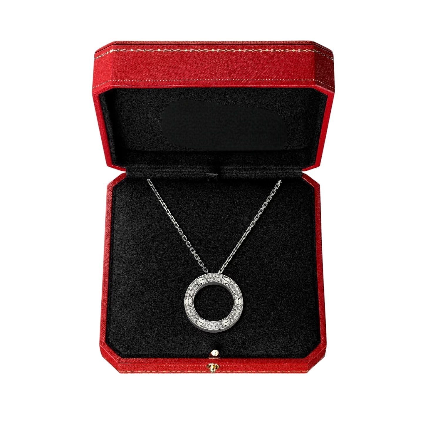 [Riva Jewelry]LOVE LARGE CIRCULAR PENDANT FULL-PAVÉ DIAMOND NECKLACE