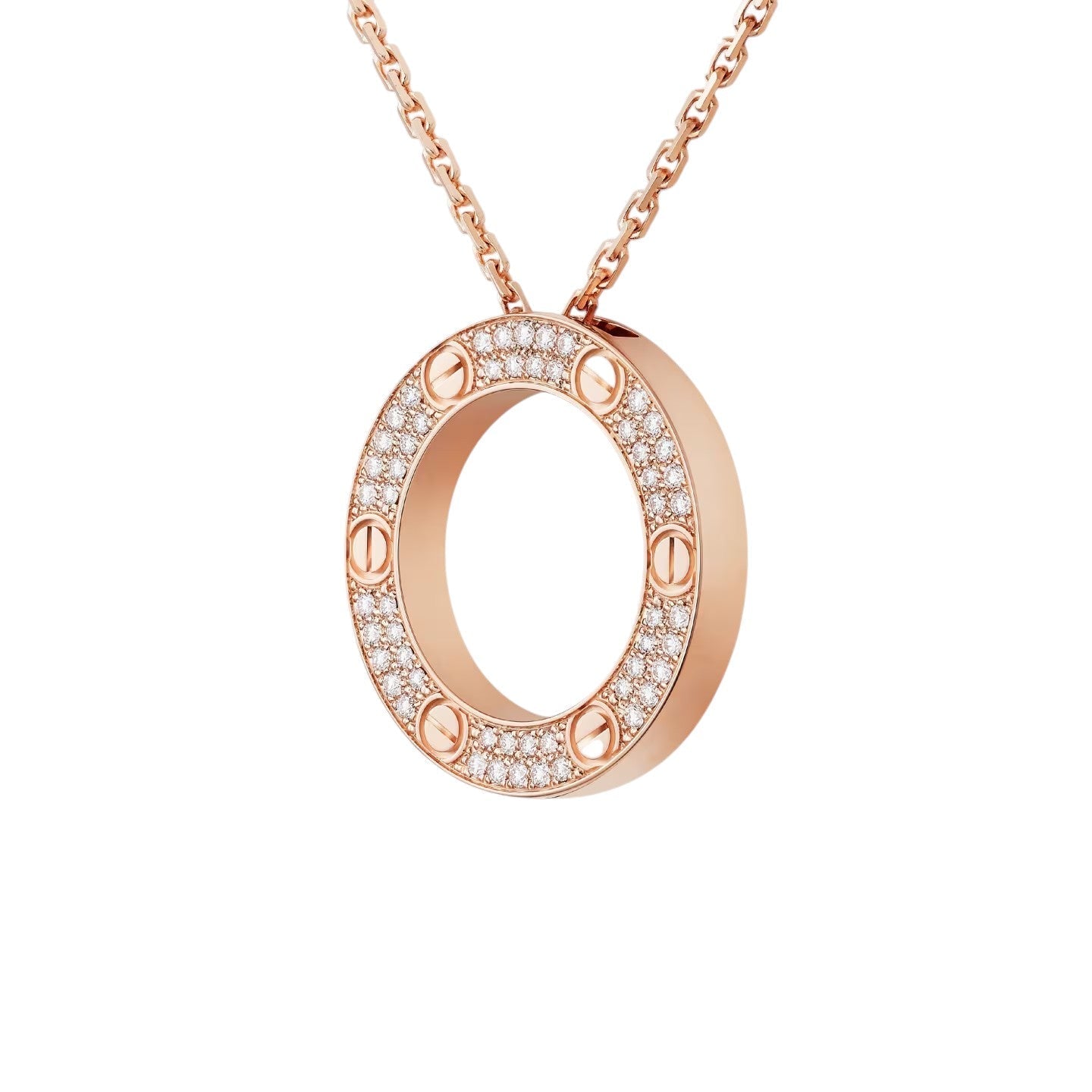 [Riva Jewelry]LOVE LARGE CIRCULAR PENDANT FULL-PAVÉ DIAMOND NECKLACE