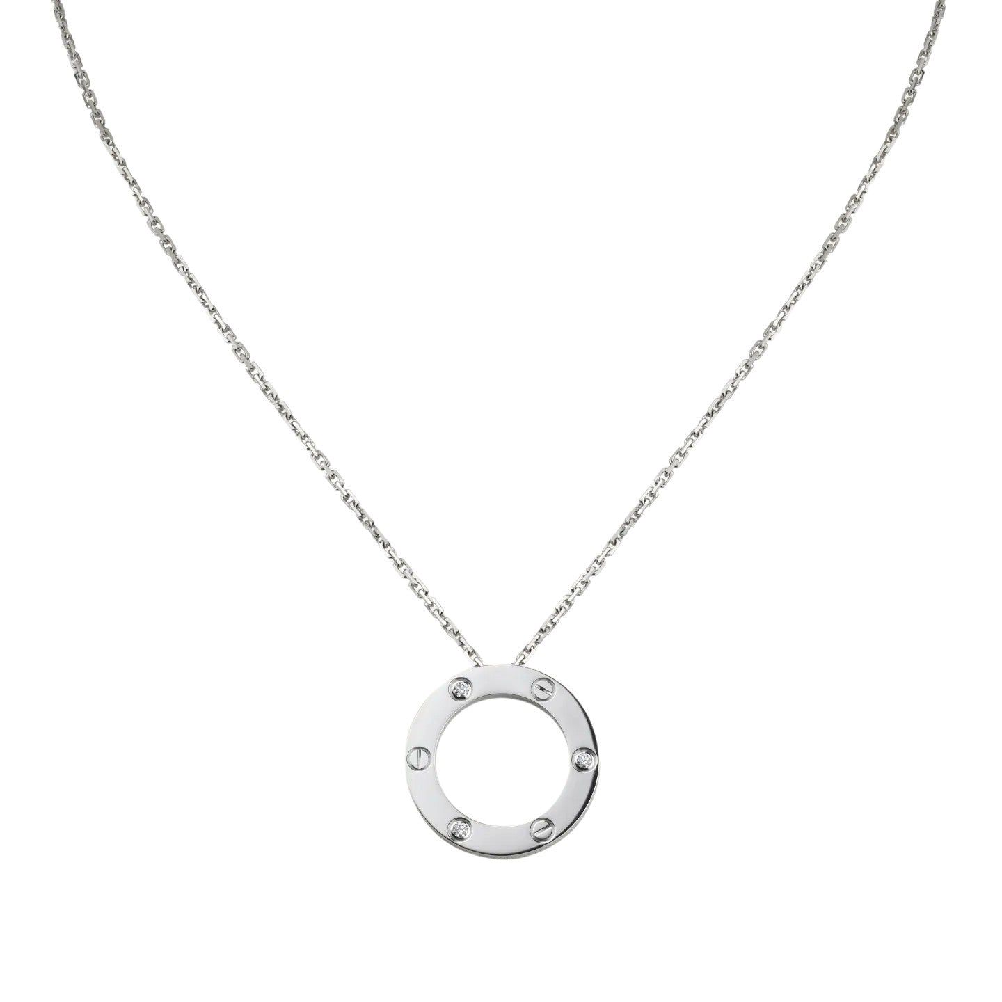 [Riva Jewelry]LOVE LARGE CIRCULAR PENDANT 3-DIAMOND NECKLACE