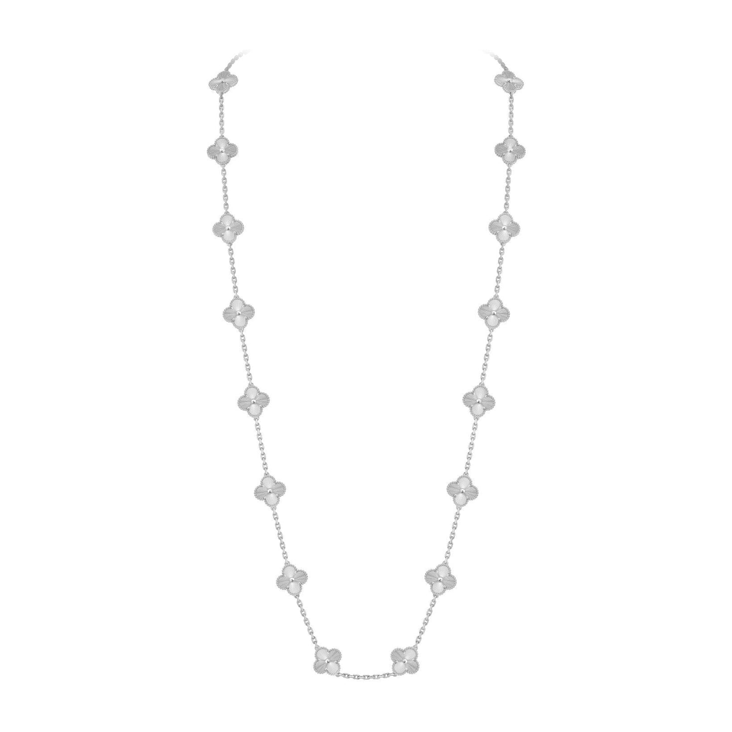 [Riva Jewelry]CLASSIC 20-MOTIF LUCKY CLOVER LONG NECKLACE WHITE GOLD COLLECTION