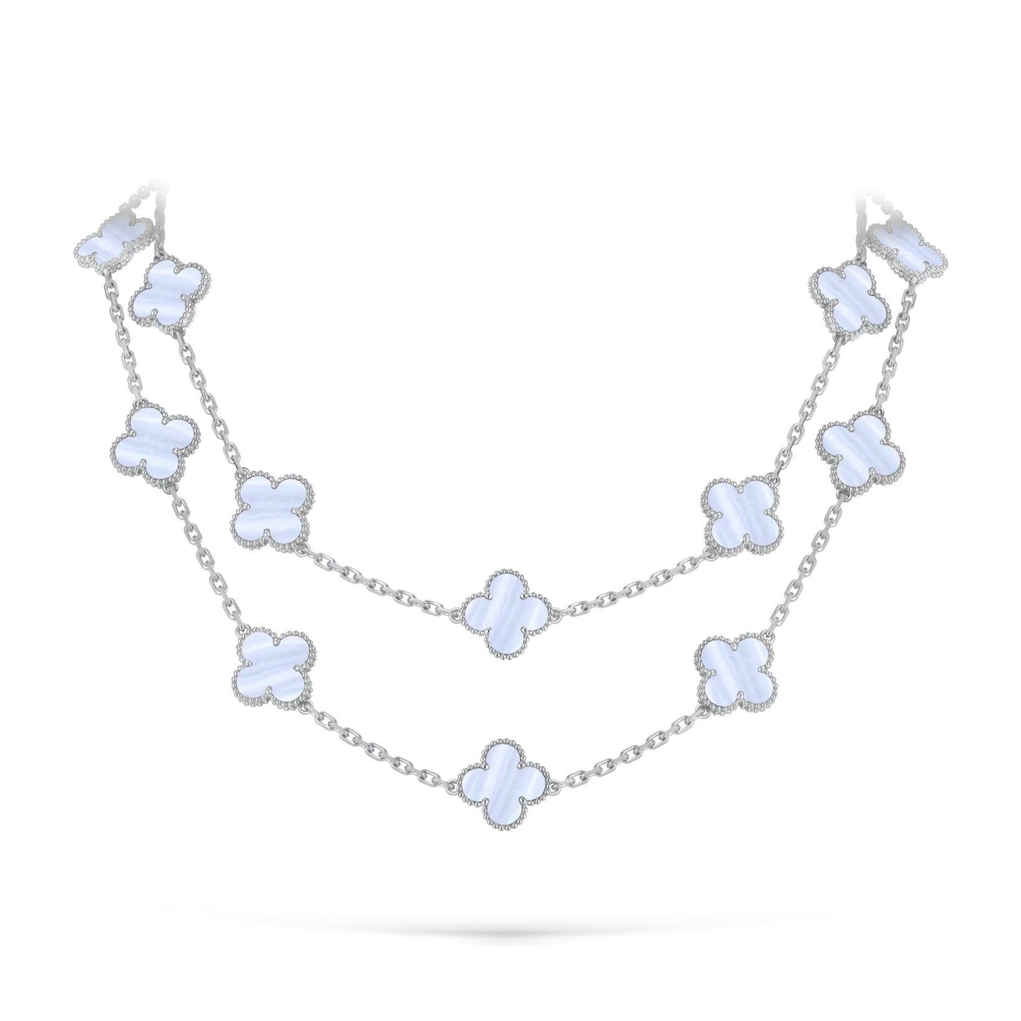 [Riva Jewelry]CLASSIC 20-MOTIF LUCKY CLOVER LONG NECKLACE WHITE GOLD COLLECTION