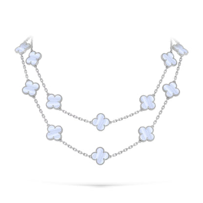 [Riva Jewelry]CLASSIC 20-MOTIF LUCKY CLOVER LONG NECKLACE WHITE GOLD COLLECTION